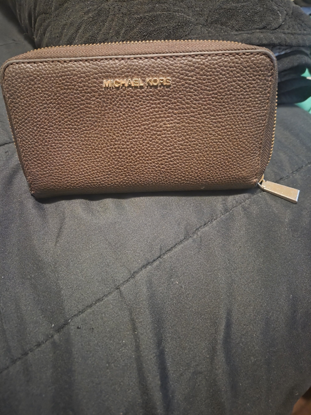 Michael Kors Brown Pebbled Leather Zip Wallet